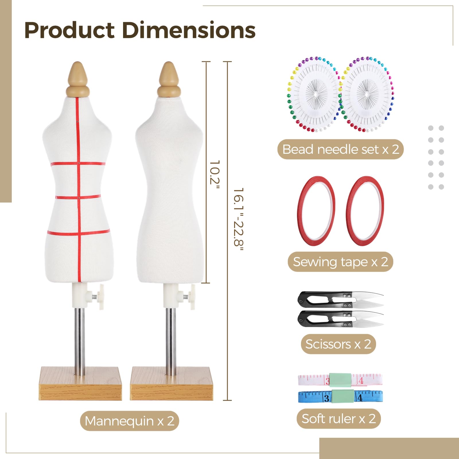 10 PCS Tailor Dressmaker Dummy Mannequins Set with Needles Sewing